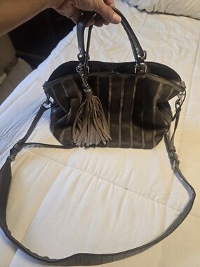 Michael Kors Brown Suede Fringe Satchel with Detachable Strap